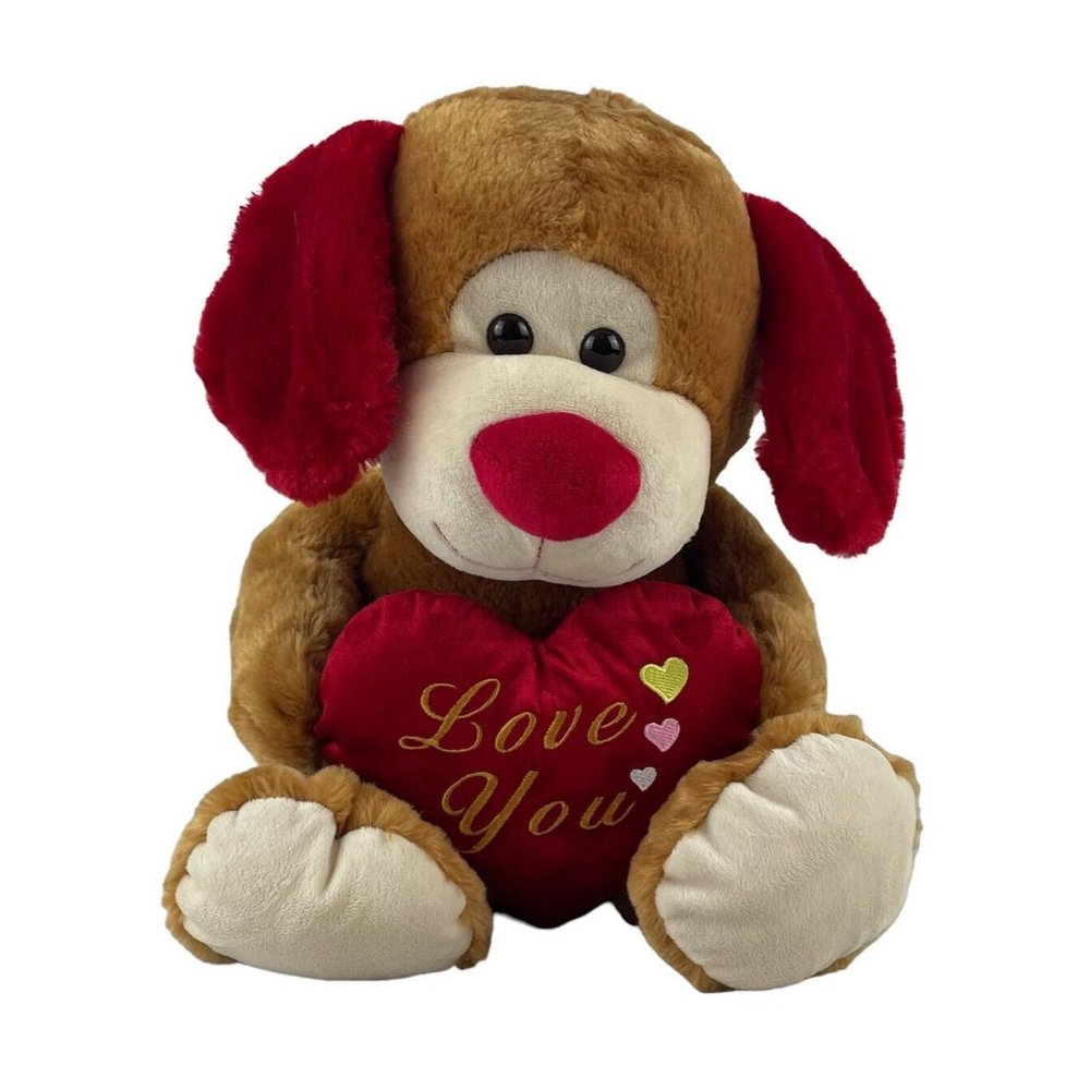 Dream Brown Puppy Dog‎ 20" Plush Valentine Red Nose Ears Love You Heart Toy